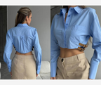 Sky Blue Cropped Shirt with Side Belt Detail