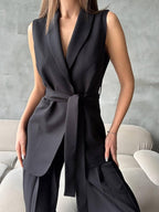 Black Sleeveless Belted Blazer