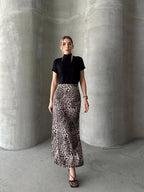 Tiger Print Satin Skirt