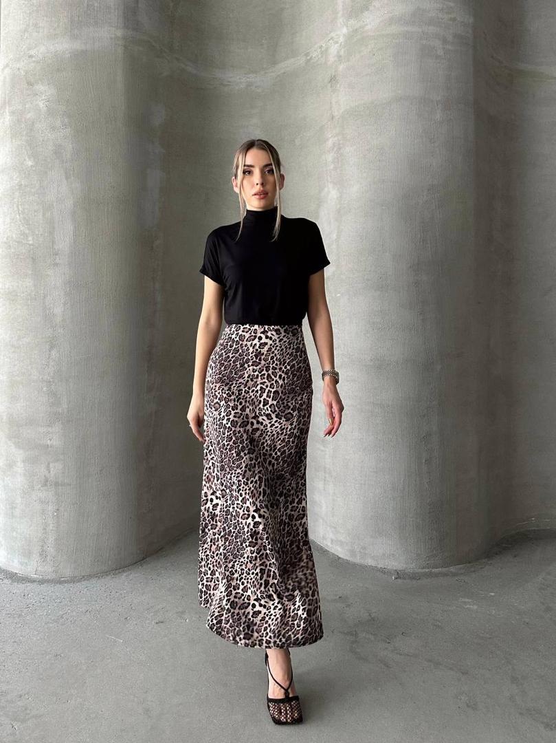 Long Satin Skirt With A Leopard Print