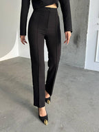 High-Waisted Straight Cotton Pants