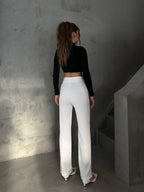 High-Waisted Straight Cotton Pants