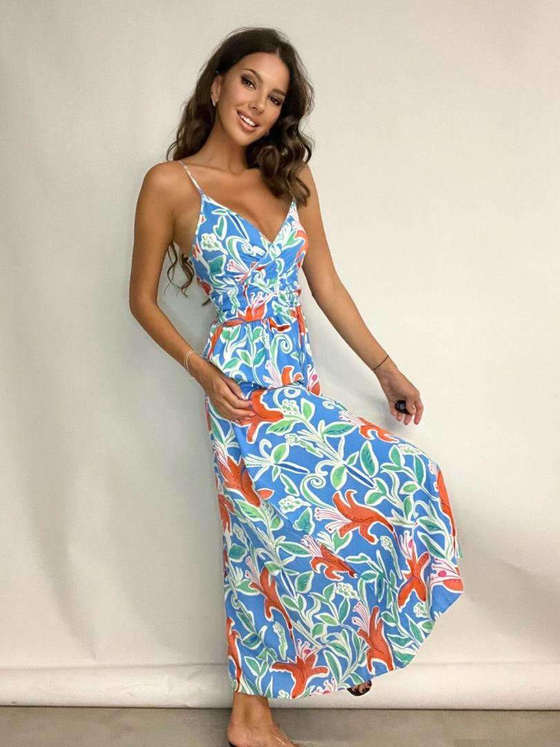 Sky-Blue summer dress with delicate floral prints