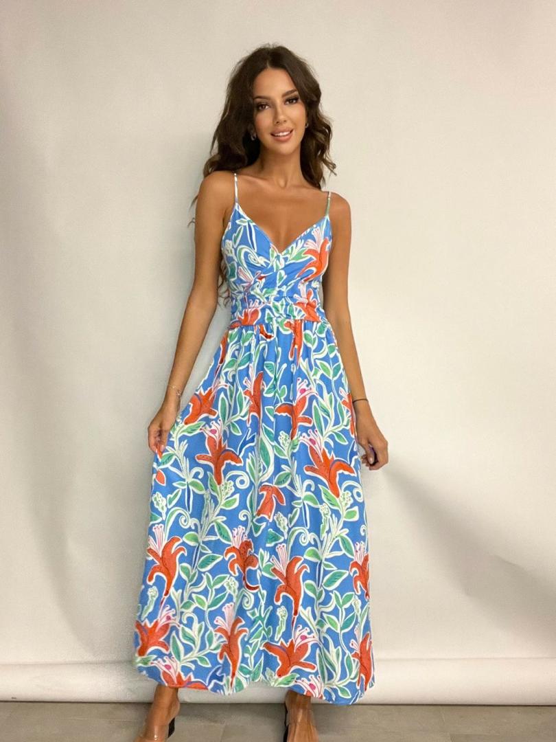 Sky-Blue summer dress with delicate floral prints