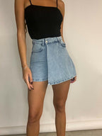 Light Blue Denim Skort with Wrap Front