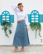 Blue Denim Skirt with Natural Woven Belt