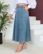 Blue Denim Skirt with Natural Woven Belt