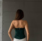 Green Strapless Belted Top