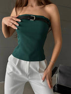 Green Strapless Belted Top