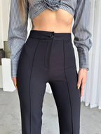 High-Waisted Straight Cotton Pants