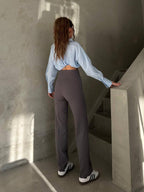 High-Waisted Straight Cotton Pants