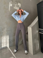 High-Waisted Straight Cotton Pants