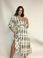 Printed Belted Midi Dress
