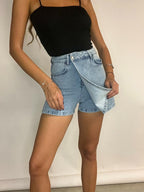 Light Blue Denim Skort with Wrap Front